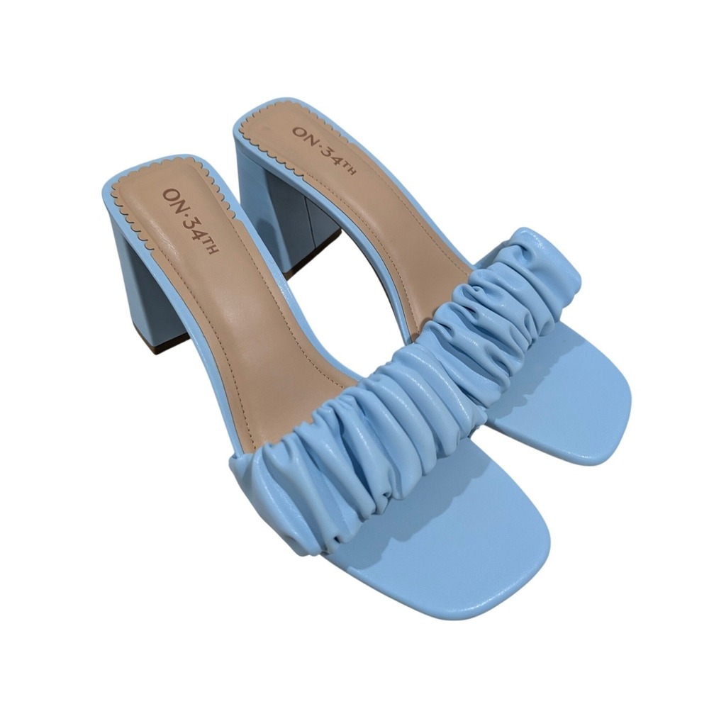 On 34th Sallieep Blue Ruched Block Heel Square Toe Slide Sandals 8.5 M
